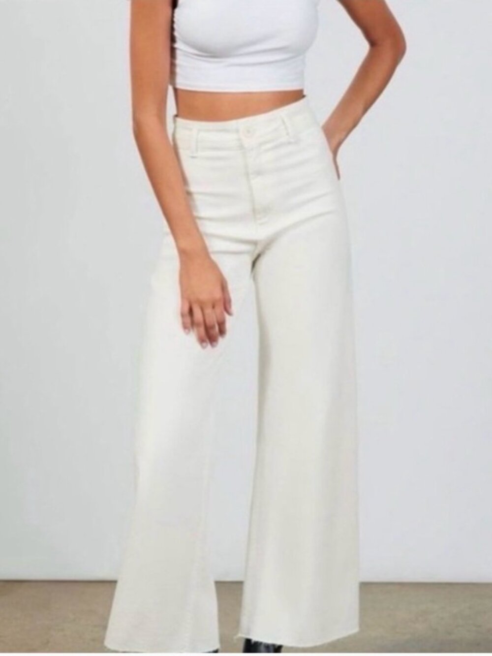 Zara The Marine Straight White High Rise Wide Leg Jeans Size 2